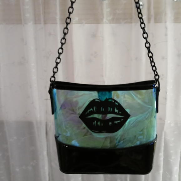 Women's blue green rainbow iridescent and black handbag one of a kind! - Picture 5 of 5